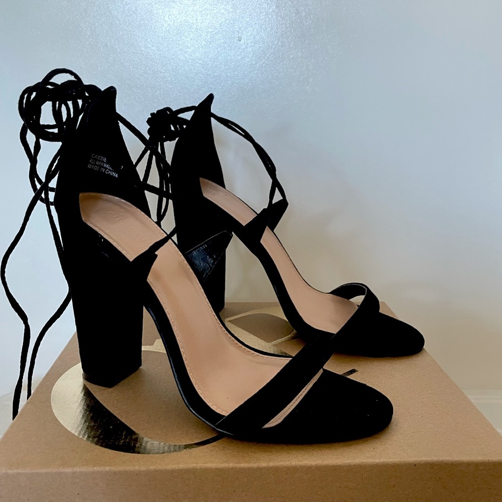 Black Ankle Tie Heels